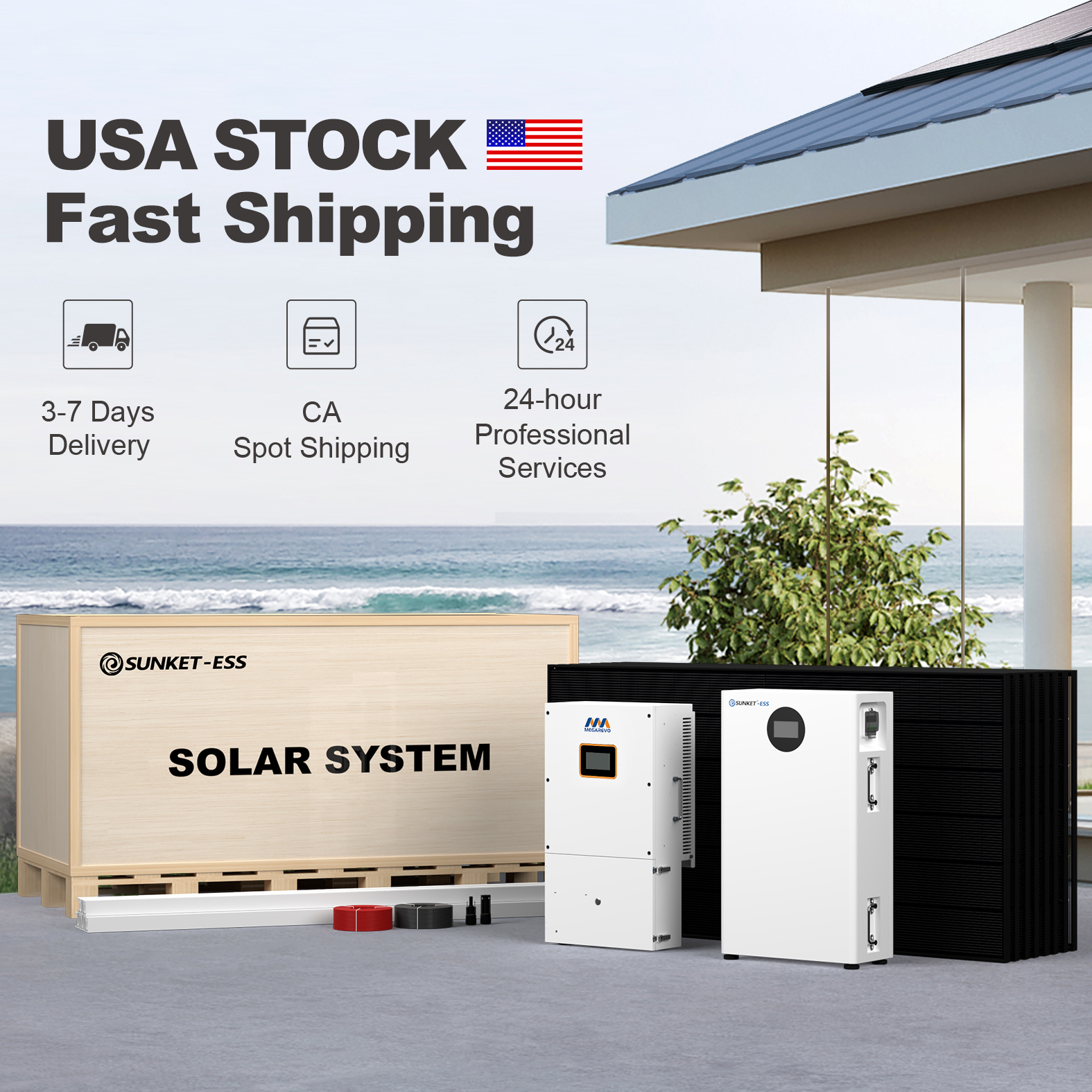 SUNKET US Stock 10kw 20kw Home Solar System With Battery Storage 12kW 16kWh Hybrid Power Solution · image 4
