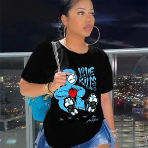 Peeqi 고품질 도매 자르기 여성용 여성 디자이너 그래픽 곰 t 셔츠 스트리트웨어 플러스 사이즈 여성 티셔츠