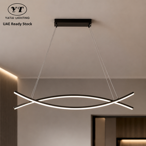 Modern Pendant <b>Light</b> Metal Acrylic Curved Linear Led Tricolor Dimmable Remote For Indoor <b>Dining</b> Room Kitchen Island - Product Image 1