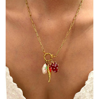 Fruit Charm Ketting Paperclip Ketting Kers Aardbei Chili Vis Keramiek Goudkleurig Dames Schattig Statement Sieraden Cadeau