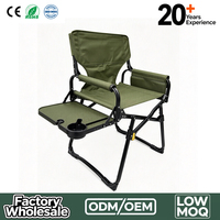 Chaise pliante de directeur avec table latérale, en tissu Oxford 600D et cadre en acier, capacité de charge 150 kg, pour camping, pêche et plage en extérieur