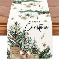 ChamXue Chemin de table de Noël Nouveauté Tapis de table Bonhomme de neige Motif écossais Buffalo et floral en perles Matière lin Lavable
