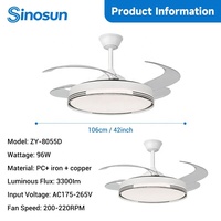 Ventilateur de plafond LED invisible silencieux avec télécommande, 42 pouces, 3 températures de couleur, design moderne pour chambre à coucher, OEM/ODM, dernière conception
