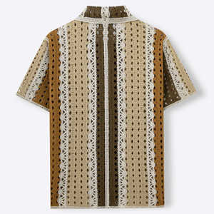 Camisa de Manga Corta de Viscosa Antiarrugas Personalizada Oscar, Tejido Jacquard a Rayas de Moda, Cuello Solapa Estilo Retro, Corte ODM - Product Image 4