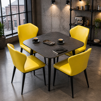 Table à manger minimaliste stable en pierre frittée carrée et 4 chaises rembourrées avec pieds en métal, ensemble de meubles de salle à manger pour la maison