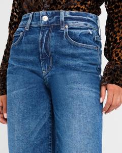 Pantalon large classique pour femmes de bureau, bleu foncé, taille haute, coupe droite, jean pour femmes - Product Image 4