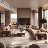 Ensemble de canapés de luxe en cuir italien, modèle de canapé en velours boutonné, ensemble complet, combinaison pour villa, mobilier de salon moderne