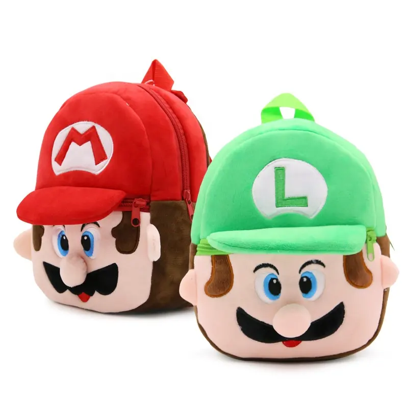 HWA 101783 Mario and Luigi Plush Backpack Plush Doll and Toy Nostalgia Vintage Game Gaming Toddler Bag Mario Bros Schoolbag