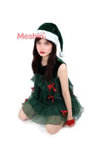 Vestido de Fiesta para Mujer Adulta MS, Verde, con Tul en Capas, Disfraz de Árbol, Lazo Rojo, Sombrero Navideño, Traje para Actuación en Escenario - Product Image 5
