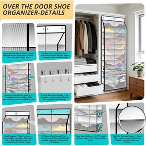 Organizador de zapatos para colgar sobre la puerta, capacidad para 24 pares, almacenamiento colgante de doble cara para zapatillas, botas, uso familiar para niños, detrás de las puertas - Product Image 3