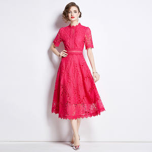 Kadınlar zarif dantel elbise yüksek kalite yaz uzun kokteyl parti Robe Vintage nakış tasarımcı ofis Lady Vestidos S-4XL - Product Image 4