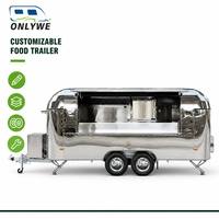 ONLYWE Camion de restauration mobile en acier inoxydable poli, style rétro balle, pour vente en gros de burgers, remorque de concession personnalisée