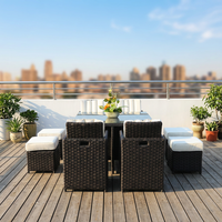 Moderne Luxus-Gartenmöbel Sofa-Set PE-Rattan Korbgeflecht Park Ecksofa Holz-Metall Esstisch UV-Beständig Wasserdicht