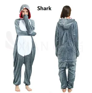 Stoklu perakende toptan pazen köpekbalığı pijama tek parça pijama karikatür hayvan Onesie parti Cosplay pijama hayvan kostüm