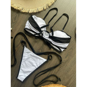 Traje de Baño Sexy de Bikini Blanco y Negro Personalizado al por Mayor OEM y ODM, Traje de Baño de Corte Alto para Mujer - Product Image 5