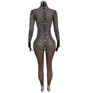 Monos de manga larga con diamantes de imitación para mujer, <span class=keywords><strong>mono</strong></span> de <span class=keywords><strong>fiesta</strong></span> para discoteca, <span class=keywords><strong>mono</strong></span> ajustado de <span class=keywords><strong>talla</strong></span> <span class=keywords><strong>grande</strong></span> para mujer, leotardo de baile, traje de Festival - Product Image 4