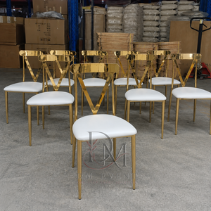 Modern V Shape Back Gold Stainless Steel Wedding Chair with <b>White</b> <b>Cushion</b> for Receptions and Event Venues Commercial Seating - Product Image 2