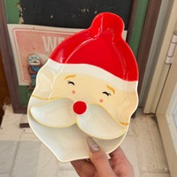 Ensemble d'assiettes à collation en céramique motif visage de Père Noël, plat à trempette avec moustache bouclée et nez, emballé en coffret cadeau, vaisselle de service pour les fêtes, vente en gros