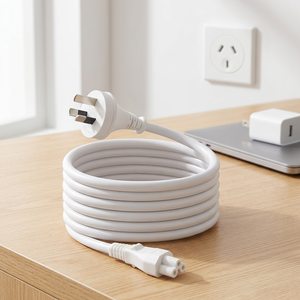 Cable de Alimentación AU de 3 Puntas a IEC 60320 C5, Cable de Extensión Flexible de Cobre Blanco Tipo Trébol para Cargador de Portátil, 250V - Product Image 1