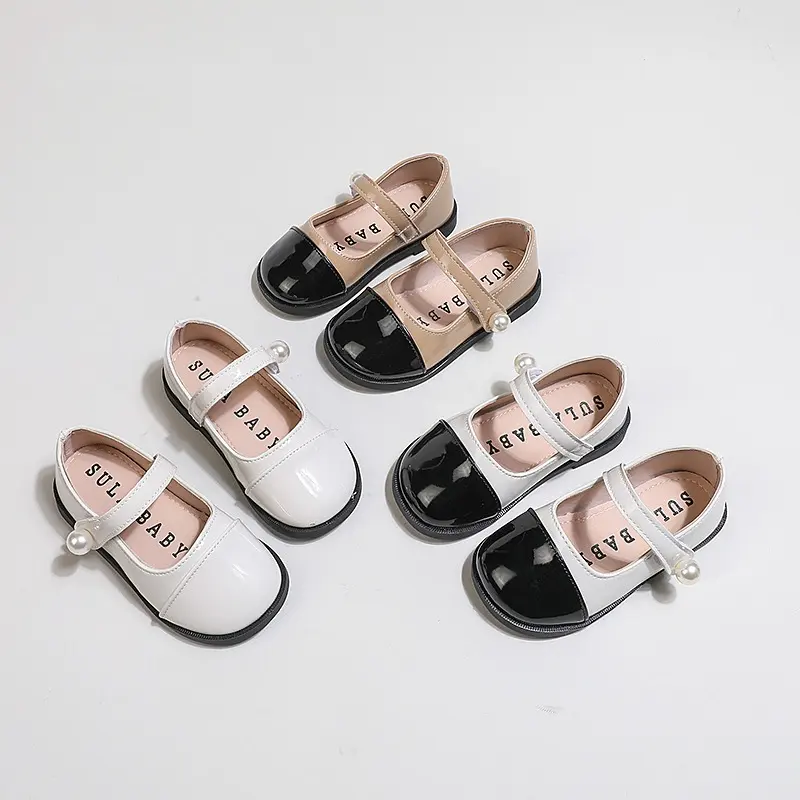 Hot Sell Children's English Style Small Leather Shoes Children's Pearl Round Head Sandals Girls Soft Sole Sandals