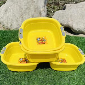 Recipiente cuadrado de plástico amarillo con diseño de pato, 28x26x10cm, multiusos, con asas dobles, para almacenamiento de artículos infantiles - Product Image 3