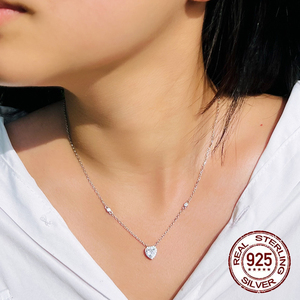 Simple Design Diamond <strong>Link</strong> Cubic Zirconia <strong>Jewellery</strong> 925 Sterling Silver Small Heart Necklace for Women Fashion Pendant Jewelry - Product Image 2