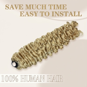 Cabello Humano Rizado Birmano FH con Nudos Milagrosos para Crochet # Extensiones de Cabello Humano con Punta de Pluma en Color Rubio Mixto 27/30 para Crochet - Product Image 2