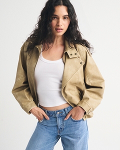 Le Duo แจ็คเก็ตนักขี่จักรยานหนังเทียมโอเวอร์ไซส์สำหรับผู้หญิง, แจ็คเก็ตบอมเบอร์มีกระเป๋า - Product Image 3