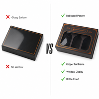 Boîte cadeau noire personnalisée avec fenêtre, cadre en feuille de cuivre, motif gaufré, insert OEM
