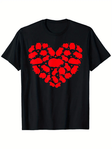 T-shirt da uomo a forma di cuore con stampa di criceti per San Valentino, 100% cotone, casual, girocollo, manica corta, vestibilità regolare, stampa frontale, in jersey - Product Image 1