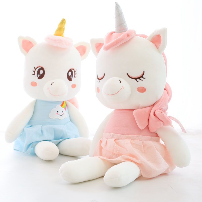 Peluche licorne rose et bleue en peluche, pour filles, jouet doux avec jupe, Animal en peluche,