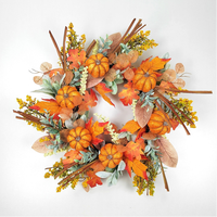 Couronne d'automne en feuilles d'érable et citrouilles - Décoration de porte durable, faite à la main, moderne pour Thanksgiving et Noël
