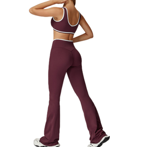 Kadın Spor Giyim Nefes Alabilen Düz Renk Kontrast Biyeli İki Parçalı Set Sütyen Pantolon Fitness Atletik Spor Salonu Yoga Kıyafeti Ropa Deportiva Mujer - Product Image 3