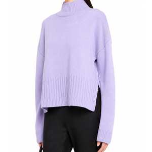 Maglione da <span class=keywords><strong>Donna</strong></span> a Collo Alto con Logo Personalizzato, 12GG, Misto <span class=keywords><strong>Cotone</strong></span>, Orlo a Costine Larghe, Manica Lunga, Pullover Autunnale - Product Image 2