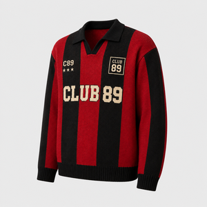 Pull en tricot rayé 100 % coton personnalisé pour homme avec logo frontal, nom et numéro d'équipe personnalisés, style maillot de football à col en V - Product Image 4