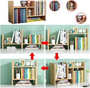 Étagères <span class=keywords><strong>de</strong></span> bureau en bois épais réglables en taille, bibliothèque <span class=keywords><strong>de</strong></span> bureau, présentoir créatif DIY pour livres (Blanc) - Product Image 5