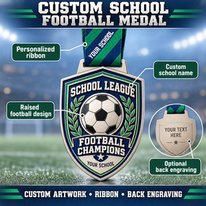 Médaille de champion de football scolaire en alliage de zinc gravée, récompense sportive personnalisée pour votre école, fabricant de médailles OEM ODM - Product Image 4