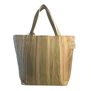 Borsa da Spiaggia a Righe Oro e Argento 57x37x17Cm con Manici Larghi e Stretti e Borsa Piccola Abbinata - Product Image 1