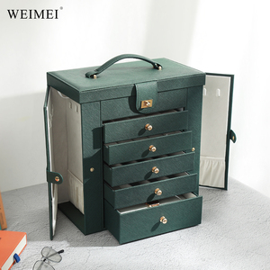 Organisateur de bijoux en cuir PU personnalisé WEIMEI, étanche et résistant à l'humidité, 5 couches, étui de voyage pour bijoux - Product Image 1