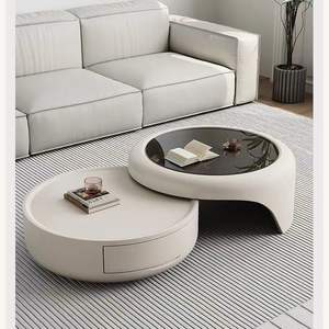 Juego de Mesa de Centro Redonda de Diseño Creativo con Tapa de Vidrio Templado, Muebles Modernos para Sala de Estar, Estilo de Lujo Ligero, Uso para Adultos - Product Image 1