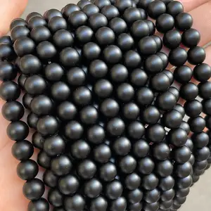 Cuentas de cristal negro mate de 4mm, 6mm, 8mm, 10mm y 12mm, para fabricación de joyas y pulseras DIY