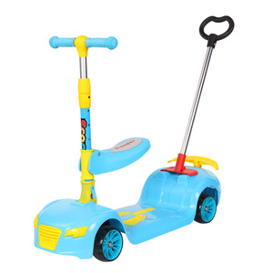 Childrens Scooter 3 In 1 Folding Push Ride On For 2 4 Years Kids Blue Yellow Design - Product Image 1