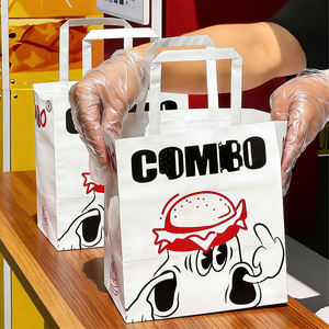 Sacs à emporter en papier kraft robuste, sacs personnalisés imprimés avec un design de dessin animé pour les commandes de hamburgers - Product Image 3