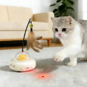 Juguete automático moderno para gatos con láser y plumas, juguete interactivo para mascotas, juguete eléctrico activado por movimiento para gatitos - Product Image 1