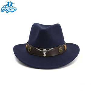 ナイトメタルブルヘッドウエスタンカウボーイトップハットクロスボーダーホット秋と冬のウールジャズハットFedoraフェルトハット - Product Image 3