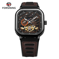 Montre-bracelet squelette automatique mécanique de luxe pour homme, marque célèbre Forsining, livraison rapide, cadran carré phase de lune
