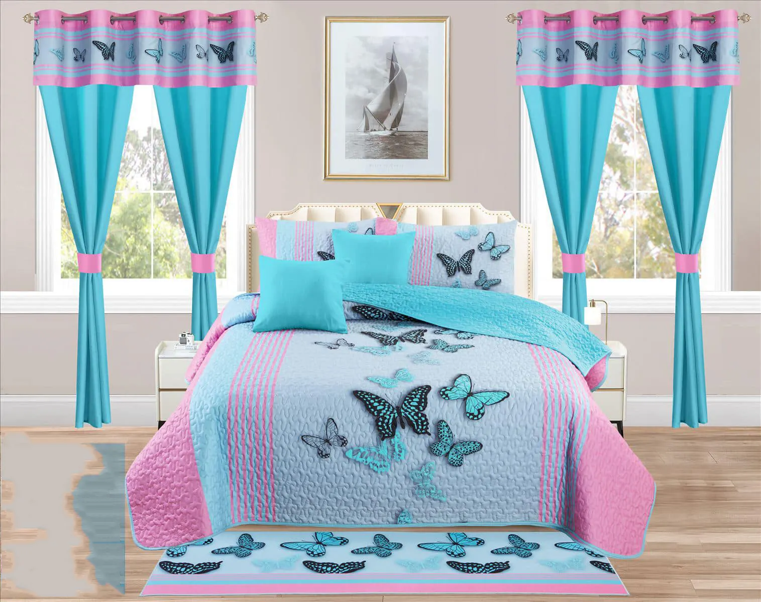 Nữ Hoàng tấm ga trải giường đặt bông QUILT bedspread với phù hợp với rèm cửa thiết lập bông Quilted bedspread duvets và Khăn trải giường