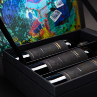 Boîte à vin d'emballage plat de luxe de haute qualité en noir imprimé de logo personnalisé avec poignée