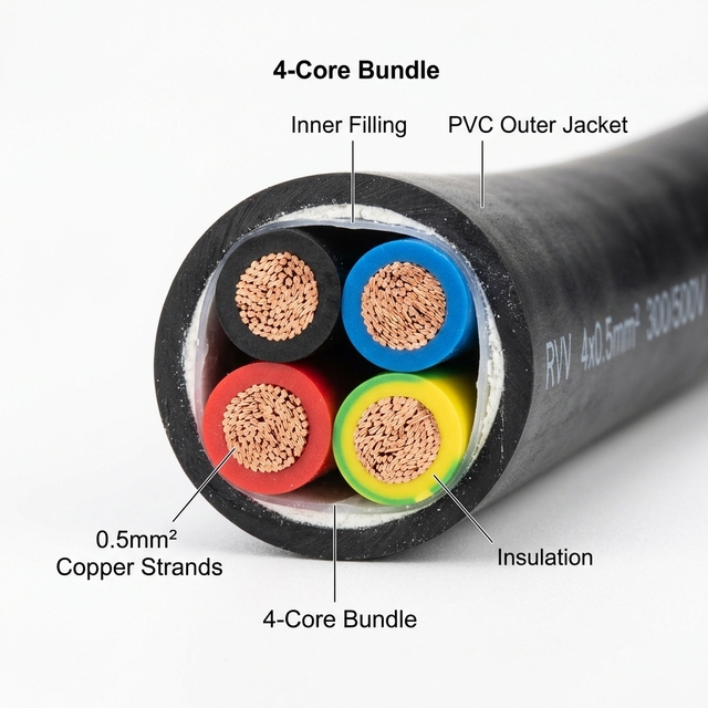 RVV Alarm System Wiring Cable Copper Conductor PVC Insulated Fire Resistant 300 500V Rated for Home Wiring Control