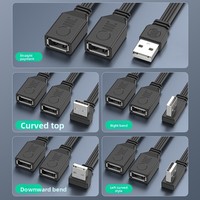 Câble d'extension USB-A 2-en-1 plat coudé en cuivre étamé, prend en charge le transfert de données et la charge rapide 65W avec commutation pour usage personnel